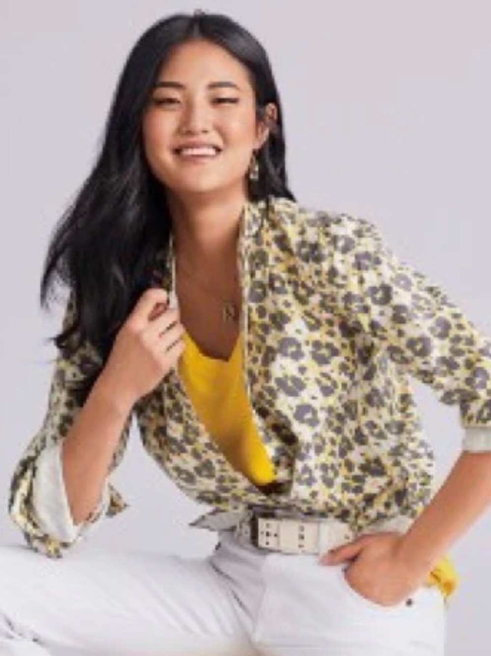 CAbi Providence Shirt Jacket Yellow/Gray Animal Print
